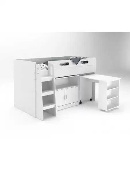 Kidsaw Kids Storage Mid Sleeper With Desk And Cupboard-White Kidsaw