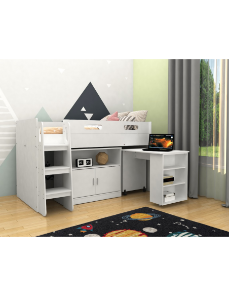 Kidsaw Kids Storage Mid Sleeper With Desk And Cupboard-White Kidsaw