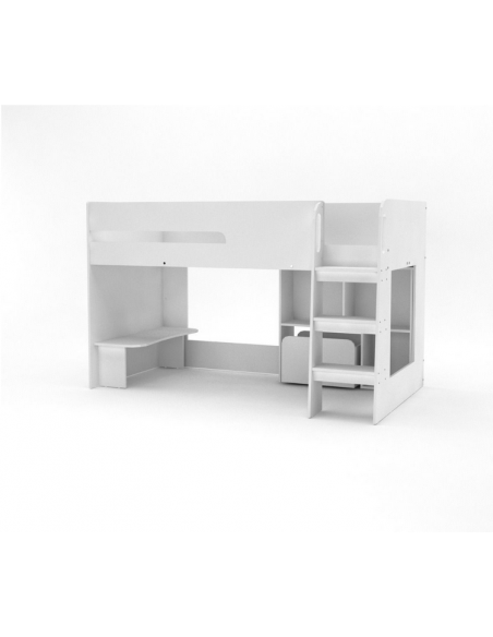 Kidsaw Kids Mid Sleeper With Desk, Bookcase And Toybox-White Kidsaw