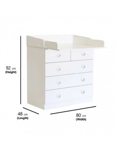 Kidsaw Kids 5 Drawer Unit 1780 With Changing Board And Storage-White Kidsaw