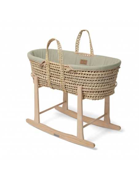 Clair de Lune Organic Palm Moses Basket With Natural Stand-Sage Green Clair De Lune