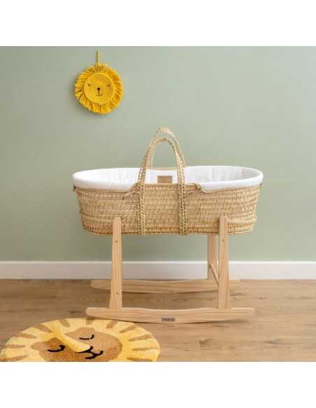 Clair de Lune Organic Palm Moses Basket With Natural Stand-White Clair De Lune