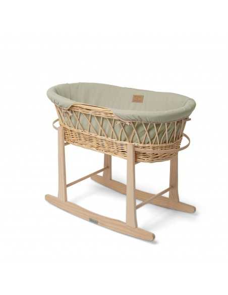 Clair de Lune Organic Natural Wicker Moses Basket With Natural Stand-Sage Green Clair De Lune