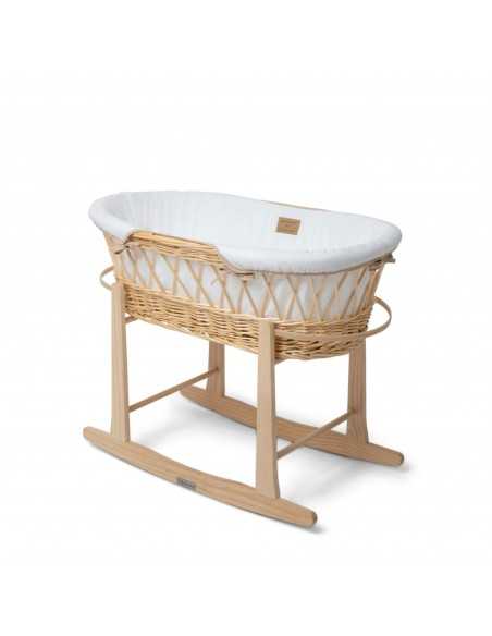 Clair de Lune Organic Natural Wicker Moses Basket With Natural Stand-White Clair De Lune