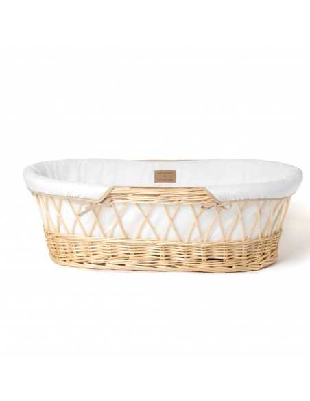 Clair de Lune Organic Natural Wicker Moses Basket With Natural Stand-White Clair De Lune