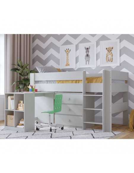 Kidsaw Childrens Mid Sleeper With Desk And Cupboard Bundle-Grey Kidsaw