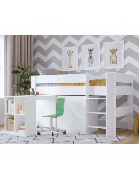 Kidsaw Childrens Mid Sleeper With Desk And Cupboard-White Kidsaw
