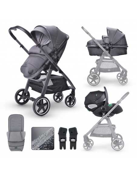 Miniuno TouraGo Travel System With R129 Recliniie lie-flat infant Car Seat (40-87cm)-Grey Miniuno