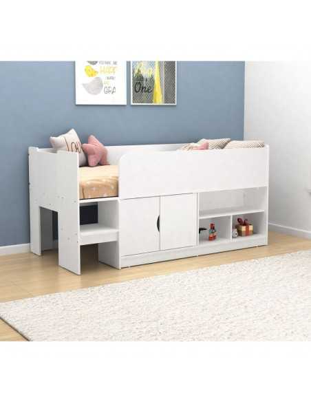 Kidsaw Kids Kudl Storage Mid Sleeper With Cupboard And Shelves-White Kidsaw