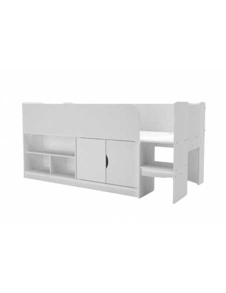Kidsaw Kids Kudl Storage Mid Sleeper With Cupboard And Shelves-White Kidsaw