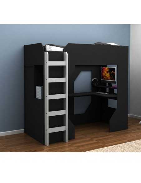 Kidsaw Kudl Gaming High Sleeper with Desk, Drawers and Shelves-Black Kidsaw