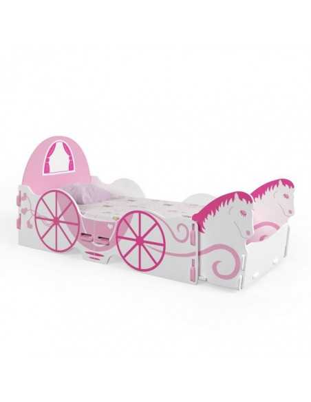 Kidsaw Princess Horse and Carriage Junior Bed With Foam Mattress-White/Pink Kidsaw