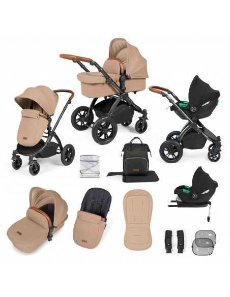 Ickle Bubba Stomp Luxe All-in-One Travel System With Isofix Base (Cirrus)-Black / Desert / Tan Ickle Bubba