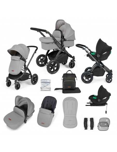 Ickle Bubba Stomp Luxe All in One Travel System With Isofix Base (Cirrus)-Black / Pearl Grey / Black Ickle Bubba