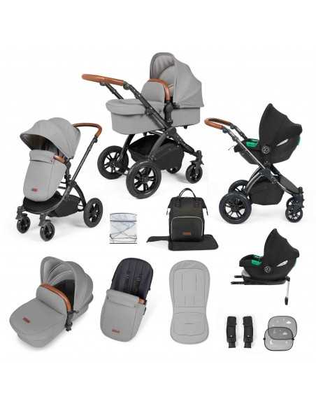 Ickle Bubba Stomp Luxe All-in-One Travel System With Isofix Base (Cirrus)-Black / Pearl Grey / Tan Ickle Bubba