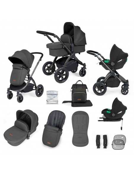 Ickle Bubba Stomp Luxe All-in-One Travel System With Isofix Base (Cirrus)-Black / Charcoal Grey / Black Ickle Bubba