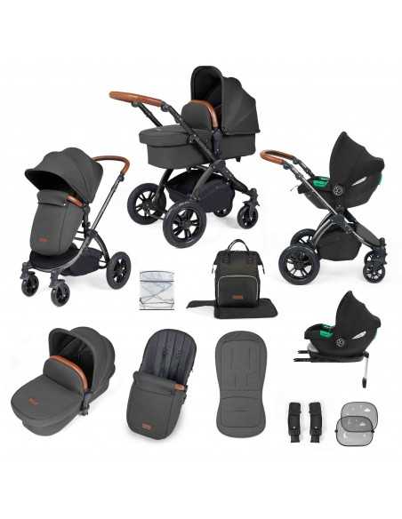 Ickle Bubba Stomp Luxe All-in-One Travel System With Isofix Base (Cirrus)-Black / Charcoal Grey / Tan Ickle Bubba