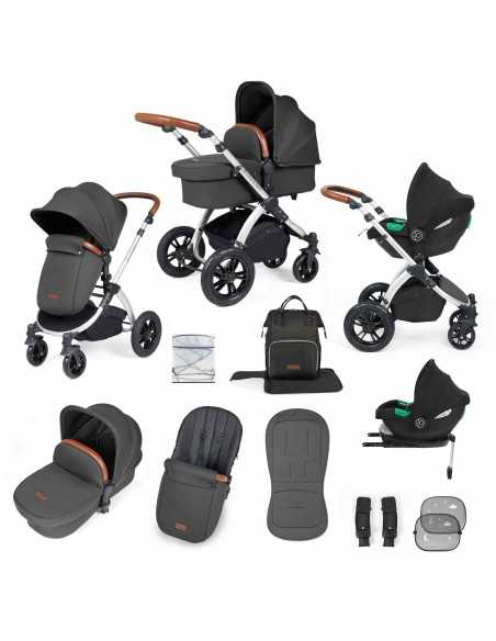 Ickle Bubba Stomp Luxe All in One Travel System With Isofix Base (Cirrus)-Silver / Charcoal Grey / Tan Ickle Bubba