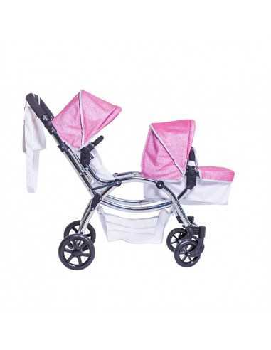 Roma Stephanie Twin Dolls Pram-Pink Roma Stephanie Twin Dolls Pram-Pink