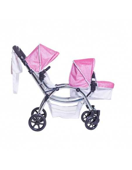 Roma Stephanie Twin Dolls Pram-Pink Roma