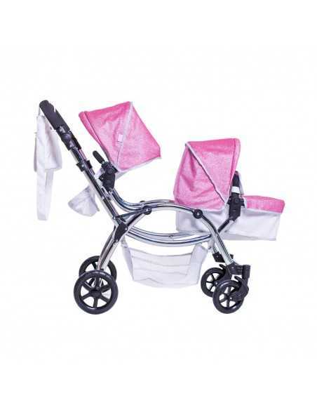 Roma Stephanie Twin Dolls Pram-Pink Roma