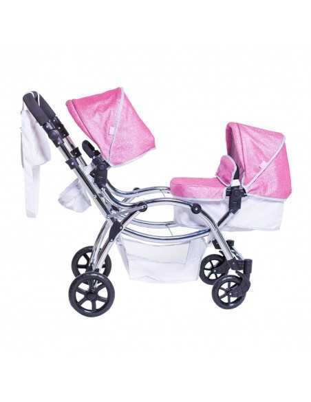 Roma Stephanie Twin Dolls Pram-Pink Roma