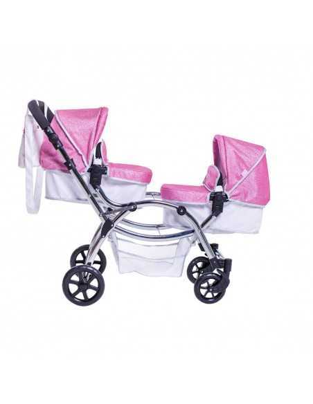 Roma Stephanie Twin Dolls Pram-Pink Roma