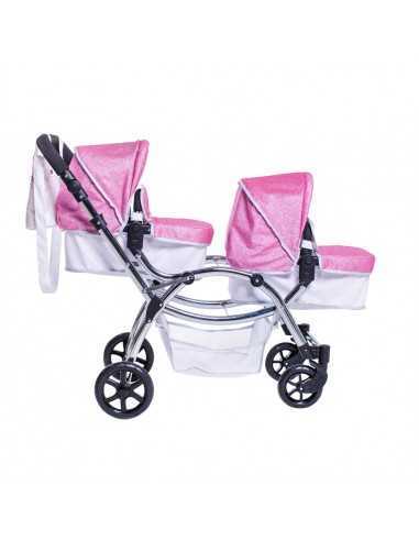 Roma Stephanie Twin Dolls Pram-Pink Roma Stephanie Twin Dolls Pram-Pink