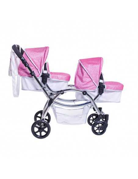 Roma Stephanie Twin Dolls Pram-Pink Roma