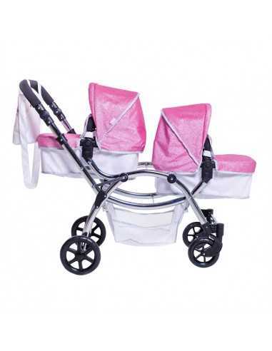 Roma Stephanie Twin Dolls Pram-Pink Roma Stephanie Twin Dolls Pram-Pink