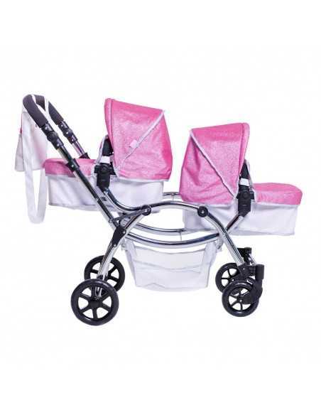 Roma Stephanie Twin Dolls Pram-Pink Roma
