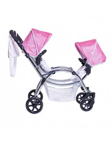 Roma Stephanie Twin Dolls Pram-Pink Roma Stephanie Twin Dolls Pram-Pink