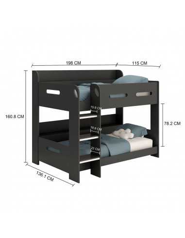 Kidsaw Wooden Bunk Bed Frame-Anthracite Kidsaw Wooden Bunk Bed Frame-Anthracite