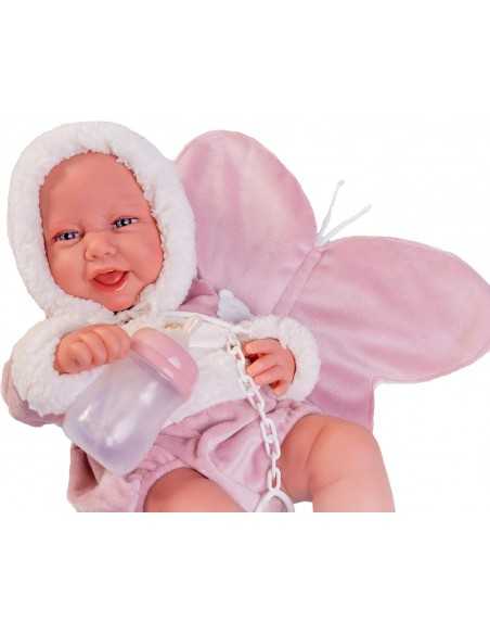 Antonio Juan Doll Newborn Carla with Butterfly Washcloth and Feeding Bottle 42cm-Pink Roma
