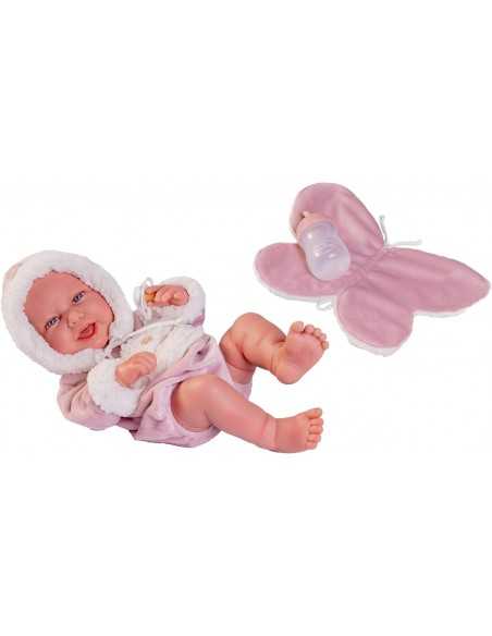 Antonio Juan Doll Newborn Carla with Butterfly Washcloth and Feeding Bottle 42cm-Pink Roma