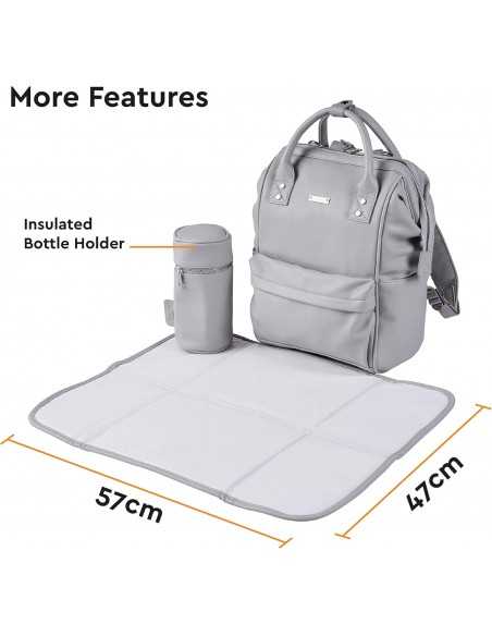 Bababing Mani Faux Leather Backpack Changing Bag-Dove Grey BabaBing UK