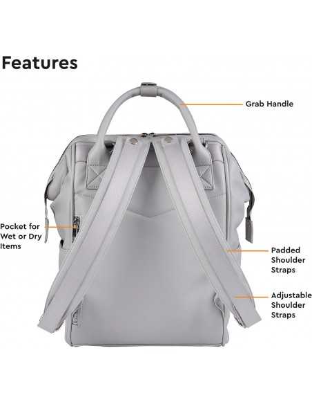 Bababing Mani Faux Leather Backpack Changing Bag-Dove Grey BabaBing UK