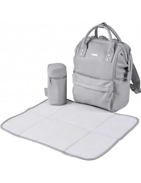Bababing Mani Faux Leather Backpack Changing Bag-Dove Grey BabaBing UK