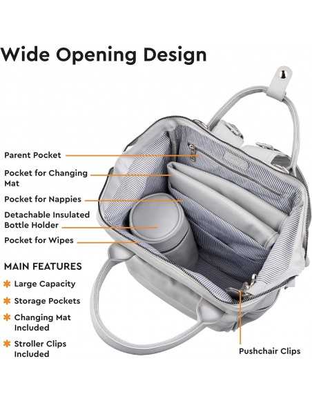 Bababing Mani Faux Leather Backpack Changing Bag-Dove Grey BabaBing UK