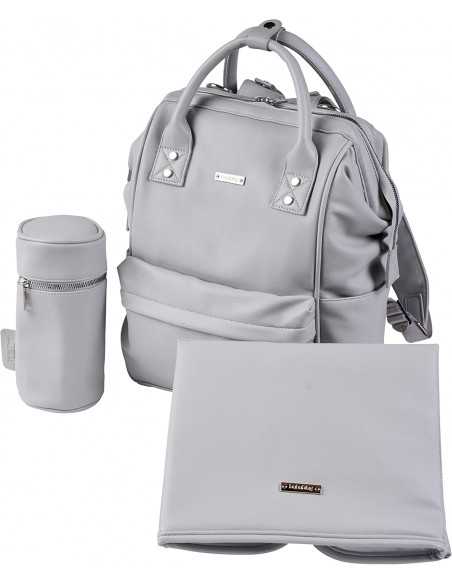 Bababing Mani Faux Leather Backpack Changing Bag-Dove Grey BabaBing UK