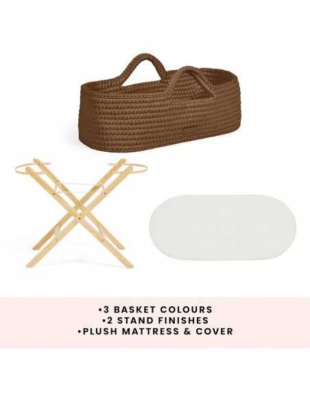 Ickle Bubba Nova Crochet Moses Basket & Foldable Stand-Pine/Mocha Ickle Bubba