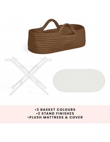 Ickle Bubba Nova Crochet Moses Basket & Foldable Stand-White/Mocha Ickle Bubba