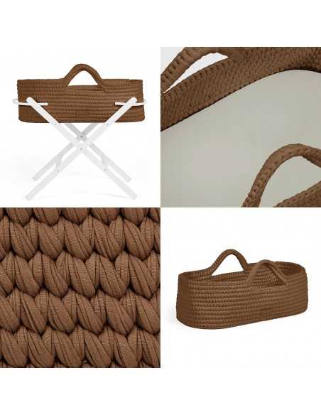 Ickle Bubba Nova Crochet Moses Basket & Foldable Stand-White/Mocha Ickle Bubba