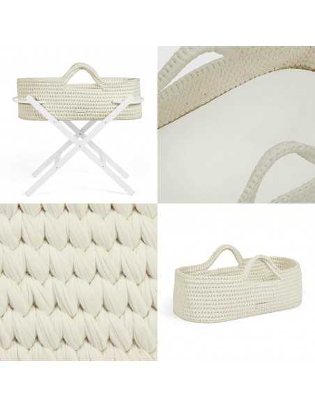 Ickle Bubba Nova Crochet Moses Basket & Foldable Stand-White/Cloud Ickle Bubba