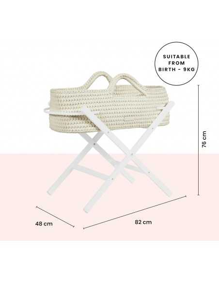 Ickle Bubba Nova Crochet Moses Basket & Foldable Stand-White/Cloud Ickle Bubba