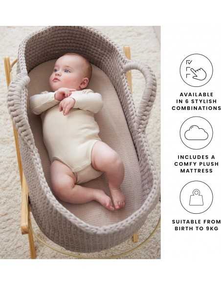 Ickle Bubba Nova Crochet Moses Basket & Foldable Stand-White/Cloud Ickle Bubba