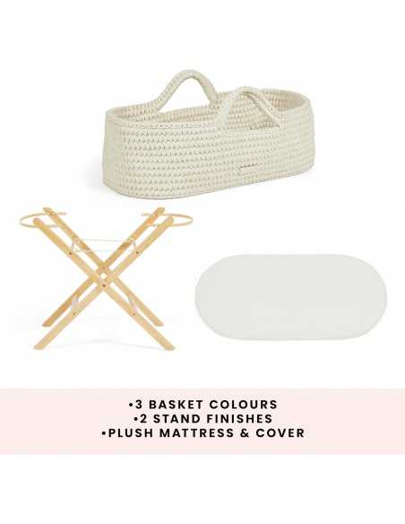 Ickle Bubba Nova Crochet Moses Basket & Foldable Stand-Pine/Cloud Ickle Bubba