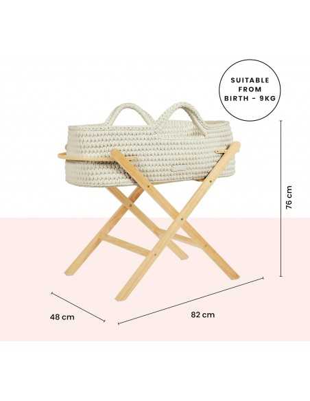 Ickle Bubba Nova Crochet Moses Basket & Foldable Stand-Pine/Cloud Ickle Bubba