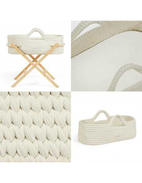 Ickle Bubba Nova Crochet Moses Basket & Foldable Stand-Pine/Cloud Ickle Bubba