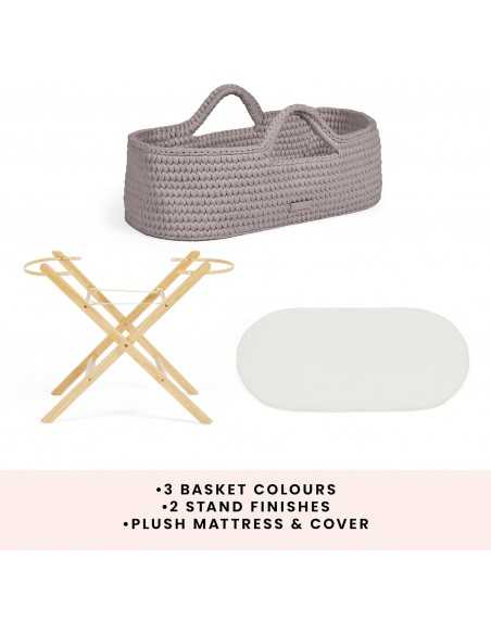 Ickle Bubba Nova Crochet Moses Basket & Foldable Stand-Pine/Tawny Ickle Bubba